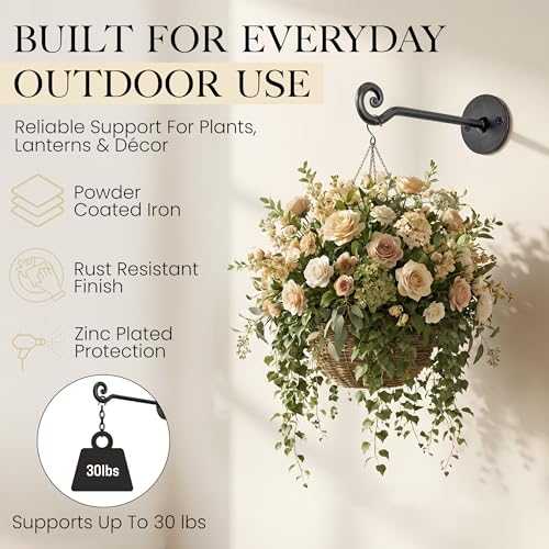 RTZEN Plant Hangers Outdoor or Indoor - Wrought Iron Metal Hanger Indoor Hook - Heavy Duty Wall Bracket Hooks for Hanging Plants Baskets Lanterns Bird Feeders - 2 Pack (Black Swirl Hooks 7.5") - size: 7.5 Inch, style: Swirl Hooks