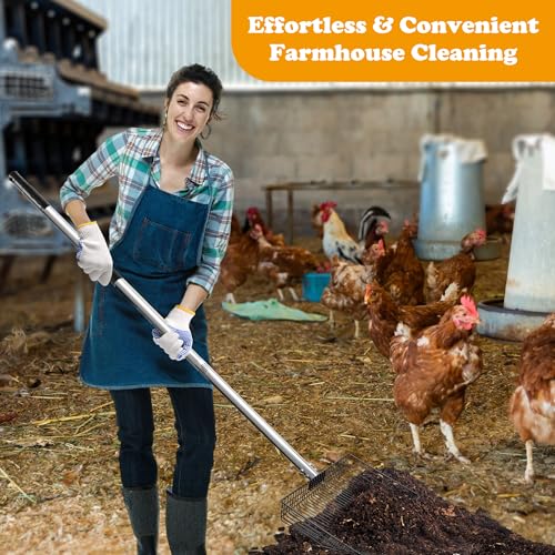10inch Chicken Poop Scooper, Dual-Specification Pore Chicken Coop Cleaning Tools Come with Gloves Coop Scoop 4 Sections Extended with 22 to 62" Stainless Steel Adjustable Handle
