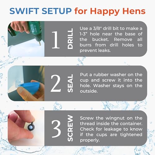Lil Clucker - Blue Large Automatic Chicken Waterer Cups Suitable for Ducks, Geese, Turkeys, and Bunny Rabbit - Water Feeder Kit - Poultry Waterer - Pack of 12 - size: 12-Pack
