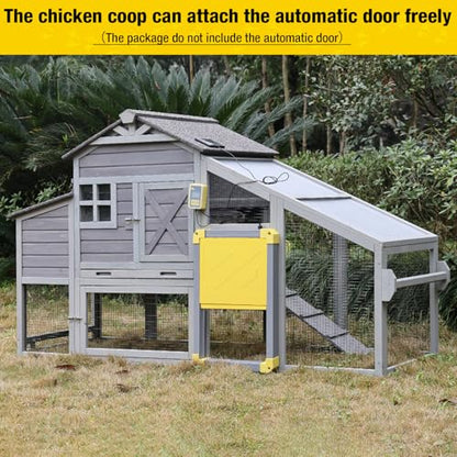 Aivituvin Chicken Coop Mobile Chicken House on Wheels Expandable Wooden Poultry Cage with Large Nesting Box Leakproof Pull-Out Tray Rabbit Hutch Bunny Cage,UV-Resistant Roof (Grey，AIR32) - size: 73.4"L x 27.9"W x 43.2"H