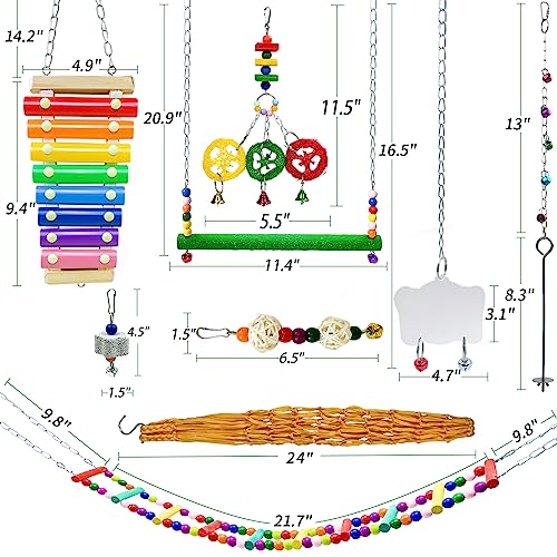 12PCS Longer Chain Chicken Toys for Coop Accessories,Xylophone Swing Flexible Ladder String Bag Vegetable Fruits Skewer Mirror Grinding Stone Pecking for Hens Bird Parrot