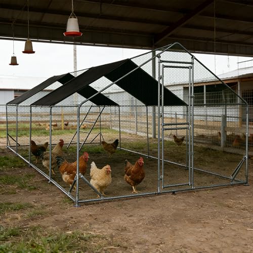 XCL Large Metal Chicken Coop, 26×10×6.5FT Walk-in Chicken Run, Spire Roof Poultry Cage with Waterproof Anti-UV Cover, Roosting Perch Outdoor Backyard Farm Enclosure for Duck Chicken (4-Unit Coop) - size: 4-Unit Coop