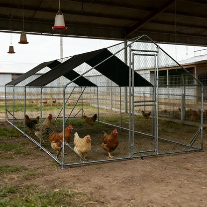 XCL Large Metal Chicken Coop, 26×10×6.5FT Walk-in Chicken Run, Spire Roof Poultry Cage with Waterproof Anti-UV Cover, Roosting Perch Outdoor Backyard Farm Enclosure for Duck Chicken (4-Unit Coop) - size: 4-Unit Coop