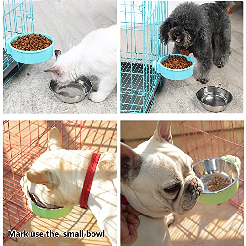 Crate Dog Bowl, Removable Stainless Steel Dog Water Food Feeder Bowls, Cage Cup Bowl for Frenchie Small Middle Dog and cat, Rats,Rabbit - color: Green, size: Large