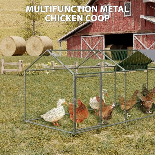 Large Chicken Coop, 120" x 40"x 40" Metal Chicken Run for Yard, Outdoor Chicken Pen with Waterproof and Anti-UV Cover for Backyard Farm Chicken Rabbit Duck, Silver - color: Silver