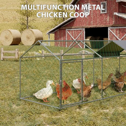 Large Chicken Coop, 120" x 40"x 40" Metal Chicken Run for Yard, Outdoor Chicken Pen with Waterproof and Anti-UV Cover for Backyard Farm Chicken Rabbit Duck, Silver - color: Silver