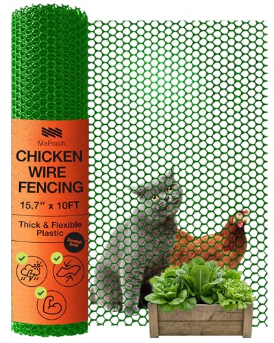 Maporch Plastic Chicken Wire Fencing for Pet Protection - 15.7" x 10ft, HDPE Green Chicken Wire - Garden Fence Animal Barrier for Dogs, Cats and Rabbits (1-Pack) - color: Green, size: Pack of 1