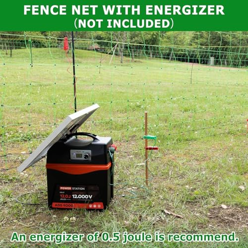 Electric Fence Netting, 47.2" H x 164' L, Portable Livestock Nets with 14 Posts Double Spiked for Hog, Dogs, Deer, Goats, Electric Fencing for Backyards, Homesteaders, Farms, Ranches, Gardens