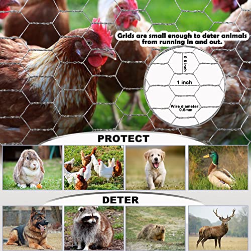 Chicken Wire Fencing Mesh, 17 Inch x 60 Feet Metal Floral Chicken Wire Fence for Crafts Poultry Garden, 0.6 Inch Hexagonal Galvanized Hardware Cloth Netting for Chicken Coop Barrier Rabbit Cage - size: 17in x 60ft
