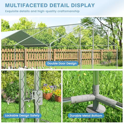 Polar Aurora Metal Chicken Coop, Large Outdoor Chicken Pen, Walk-in Chicken Run for 6-20 Chickens, Double Door Chicken House with Waterproof UV Protection Cover for Backyard (Spire-L) - size: 236.0"L x 118.0"W x 76.8"H