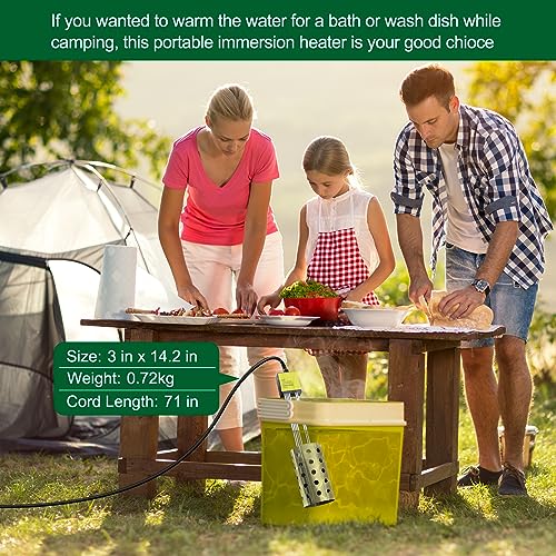 1500W Immersion Heater, GESAIL Bucket Water Heater with 304 Stainless-Steel Guard, Submersible Bucket Heater with Thermostat and Auto Shutoff, Perfect for Home Travel and Winter Job