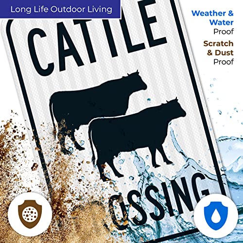 Cattle Crossing with Graphic Sign, 12x18 Inches, 3M EGP Reflective .063 Aluminum, Fade Resistant, Made in USA - size: 12x18 Reflective