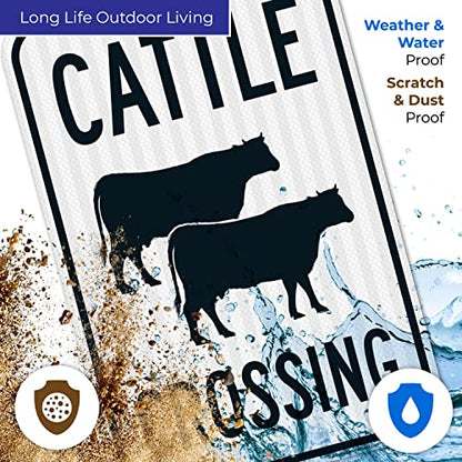 Cattle Crossing with Graphic Sign, 12x18 Inches, 3M EGP Reflective .063 Aluminum, Fade Resistant, Made in USA - size: 12x18 Reflective