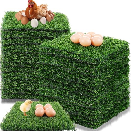 Hoteam 24 Pack Chicken Nesting Box Pads 12"x12"x1.2" Washable Nesting Pads for Chickens Thick Artificial Grass Turf Mats Mat Accessories Liners for Hen Coop and Pet Garden Lawn Indoor Outdoor - color: Green