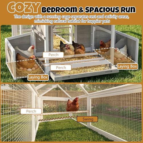 Large Chicken Coop with Run for 4-6 Chickens– Wooden Chicken House with 4 Nesting Boxes, Predator-Reinforced Design, 3 Roosting Perches, Poultry Hen Cage for Backyard Flock - style: 83"L x 58"W x 39.5"H