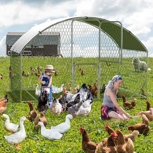Large Metal Chicken Coop, Walk-in Chicken Run Pen with Waterproof Anti-UV Cover, Heavy Duty Poultry Cage for Chicken, Duck, Rabbit, Outdoor Backyard Farm Use - size: 118.1"L x 78.7"W x 78.7"H