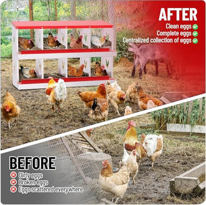 TrailBlaze Metal Chicken Nesting Boxes, Chicken Egg Laying Box with 8 Compartments, Large Vented Holes Chicken Coop with Rollout Egg Collection, Wall Mount Coops for Chickens, Hens (Red) - color: Red, size: 8 Holes