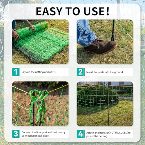 PPOLB Electric Fence Netting - 47.2" H x 164' L, Portable Movable Livestock Nets Mesh for Lambs, Dogs, Deer, Larger Animals Electric Fencing for Backyards, Homesteaders, Farms Ranches, and Gardens - size: 47.2" H x 164' L Livestock