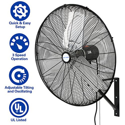 BILT HARD 6500 CFM 24in. High Velocity Industrial Wall Mounted Fan, 3-Speed Oscillating Heavy Duty Air Circulator for Commercial Use, Garage, Warehouse, Factory and Jobsite, 2 Pack - size: 24 in.