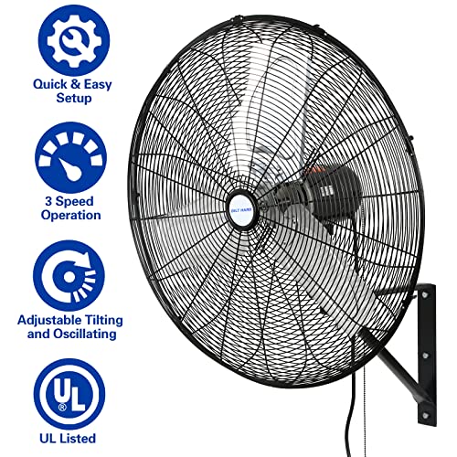 BILT HARD 6500 CFM 24in. High Velocity Industrial Wall Mounted Fan, 3-Speed Oscillating Heavy Duty Air Circulator for Commercial Use, Garage, Warehouse, Factory and Jobsite, 2 Pack - size: 24 in.