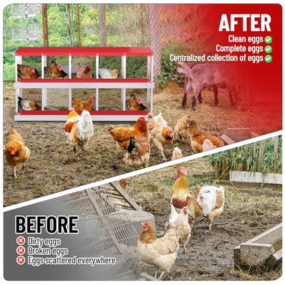 Heavy-Duty Galvanized Steel Chicken Nesting Box – 10 Large Vented Compartments, Rollout Egg Collection, Rustproof, Wall-Mount, Easy Clean – Red - color: Red, size: 10-Holes