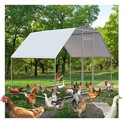 Chicken Coops Large Metal Chicken Coop Walk-in Poultry Cage Chicken Run for 6-10 Chickens Durable Chicken House/cage with Waterproof and Anti-UV Cover - size: 117.6"L x 78.0"W x 81.6"H