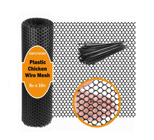 Upgraded Plastic Chicken Wire Fence Mesh(8INx10FT) - Black/Green/White Colors 0.3" Openings,for Garden Net, Poultry Fencing, Chicken Wire Frame,Animal Cage Fence,Floral Netting (Black) - color: Black, size: 8 inch x 10 feet (0.3" opening)