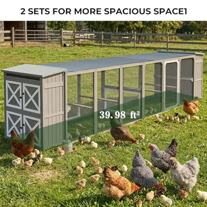 Gowoodhut Large Chicken Run with Nesting Boxes for 4-6 Chickens, Wooden-Framed Outdoor Chicken Coop with Reinforced Wire Mesh, Expandable Poultry Enclosure, Shade Cover & Perches, Grey - size: PET28-Grey