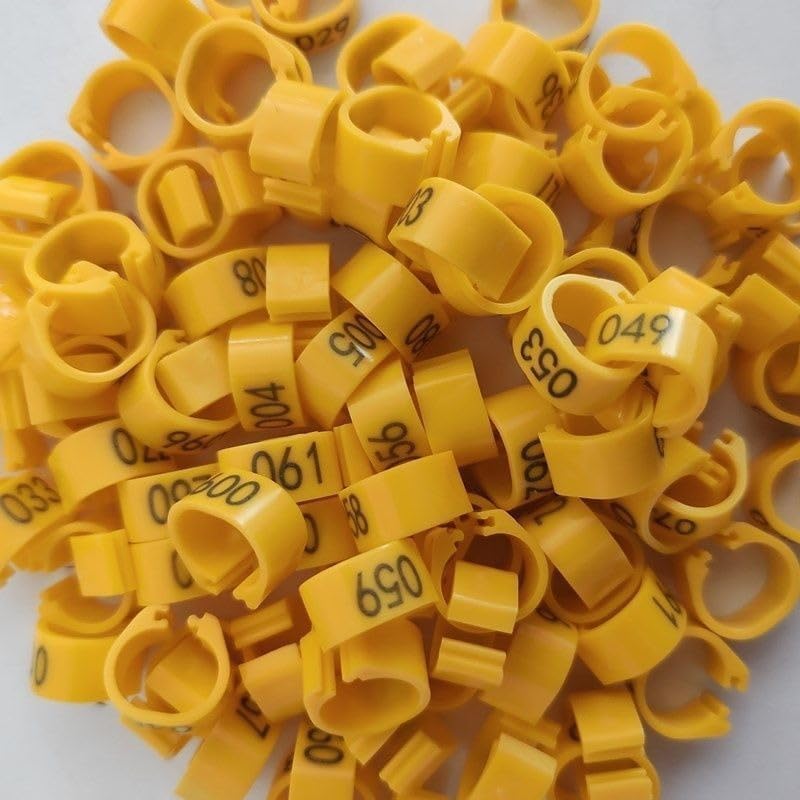 Poultry Leg Bands, 6 Colors 100PCS/Bag 16MM 001-100 Numbered Plastic Poultry Chickens Ducks Goose Leg Bands Rings for Chickens Gamefowl Turkey Duck Goose(Yellow) - color: Yellow