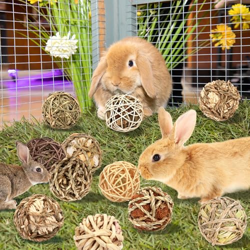 Bunny Chew Grass Balls, Rolling Chew Toys for Small Animals, Improving Dental Health, Natural Chew Grass Toys for Rabbits, Guinea Pigs, Chinchillas, Hamsters, Mice (16 Pcs) - size: Rabbit balls-16P