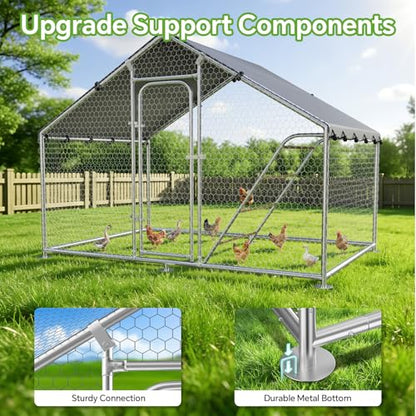 Large Metal Chicken Coop Run with Roosting Perch, 10’x 5’x 6.4’,Outdoor Walk-in Chicken Duck Cage Fence Enclosure Hen House with Waterproof and UV-Resistant Cover for Yard - size: 59.9"L x 120.0"W x 78.0"H