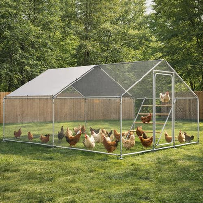 COMHOMA 13×10×6.6FT Large Metal Chicken Coop with Roosting Perch,Walk-in Chicken Run with Waterproof Roof & Lockable Door,Outdoor Poultry Cage for Hens,Ducks,Rabbits - size: 157.5"L x 120.0"W x 78.8"H