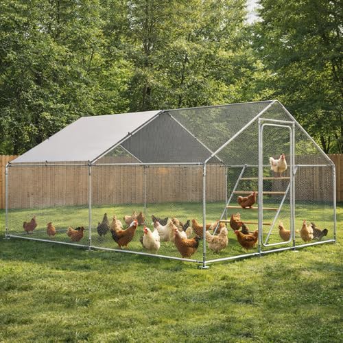 COMHOMA 13×10×6.6FT Large Metal Chicken Coop with Roosting Perch,Walk-in Chicken Run with Waterproof Roof & Lockable Door,Outdoor Poultry Cage for Hens,Ducks,Rabbits - size: 157.5"L x 120.0"W x 78.8"H