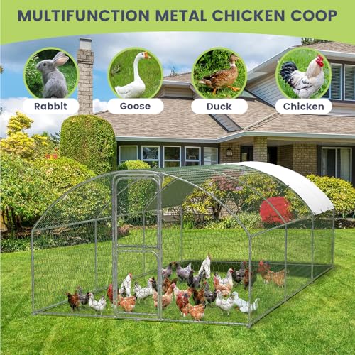 Large Metal Chicken Coop, Walk-in Poultry Cage, Large Chicken Run with Waterproof & Anti-Ultraviolet Cover, Chicken House with Double Lockable Doors for Outdoor 9.8x19.7x6.6Ft - size: 9.8' W x 19.7' L x 6.6' H