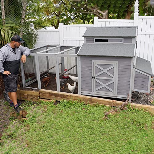 GUTINNEEN Chicken Coop Large Hen House for 8-10 Chickens Wooden Poultry Cage with Run and Nesting Box 115in - color: Grey, size: 115.0"L x 54.0"W x 56.0"H