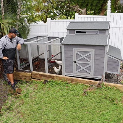 GUTINNEEN Chicken Coop Large Hen House for 8-10 Chickens Wooden Poultry Cage with Run and Nesting Box 115in - color: Grey, size: 115.0"L x 54.0"W x 56.0"H