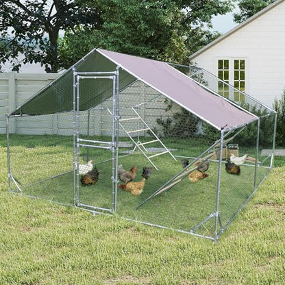 Aivituvin Extra Large Chicken Coop Metal Chicken Run for 10–20 Chickens, Walk-in Outdoor Poultry Enclosure with Roosting Perch & Anti-UV Cover for Yard, Ducks, Rabbits & Small Animals