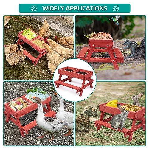 Chicken Picnic Table, Chicken Feeder No Waste Handmade Wooden, Large DIY Chicken Feeder Kit, Wild Bird, Duck & Squirrel Feeders, Mesh Bottom Keep Food Fresh and Dry Easy to Clean and Fill（Red Paint - color: Red Solid Wood