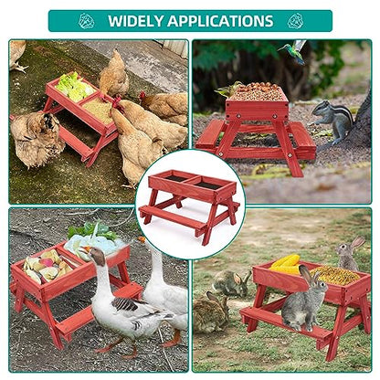 Chicken Picnic Table, Chicken Feeder No Waste Handmade Wooden, Large DIY Chicken Feeder Kit, Wild Bird, Duck & Squirrel Feeders, Mesh Bottom Keep Food Fresh and Dry Easy to Clean and Fill（Red Paint - color: Red Solid Wood