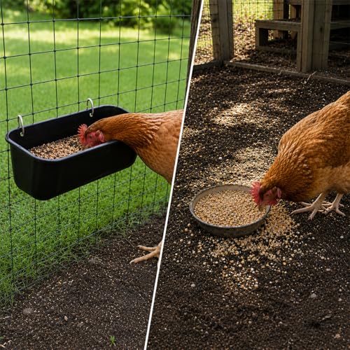 Chicken Feeder and Waterer 2 Pack, Hanging Fence Feed Trough with Clips, Chicken Coop Accessories Goat Duck Deer Poultry Feeder Livestock Feeding Container Trough, Black