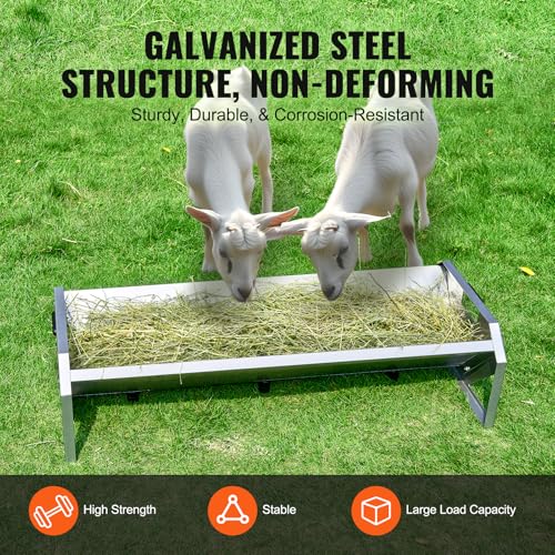 VEVOR Livestock Feeding Trough, 22 Gallon Capacity, 45" Hay Feeder, Heavy Duty Steel Livestock Trough, Galvanized Steel Sheep Feeder Trough Feeding up to 10 Goats for Horse Sheep Hog Farm Sheds Pen