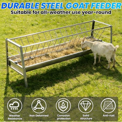 99 Gallon Goat Hay Feeder, 35.4" Height 65" Length Goat Feeder, Hay Rack Stainless Steel Hay and Grain in One, Hand-Powered Feeding Station for Goats, Sheep, Horses