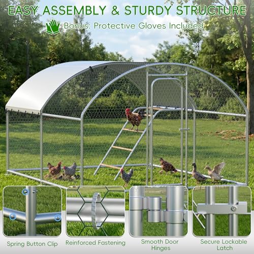 Large Metal Chicken Coop with Roosting Perch, Waterproof and UV-Resistant Cover,Outdoor Walk-in Cage Hen House for Yard Farm Rabbit Duck Chicken Run Dome Roof (10’ W x 13.2’ L x 6.4’ H) - size: 157.5"L x 118.0"W x 78.0"H