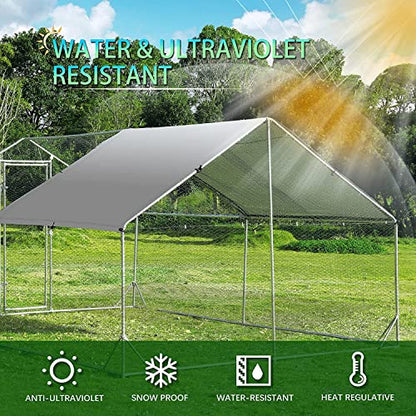 Large Metal Chicken Coop Run, Afqxf 13.1x9.8x6.4FT Outdoor Walk-in Poultry Cage Hen Playpen House with Waterproof Cover and Lockable Door for Outdoor Yard Farm - size: 157.5"L x 118.0"W x 77.0"H