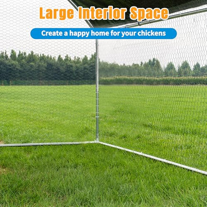 Large Metal Chicken Coop, Chicken Runs for Yard with Cover Walk-in Poultry Cage for 10 20 Chickens, Chicken Pen Duck Coop with Round Water-Resident Top and Feeding Door, Hen House 12.8Lx9.84Wx6.23H FT - size: 153.6"L x 118.1"W x 74.8"H
