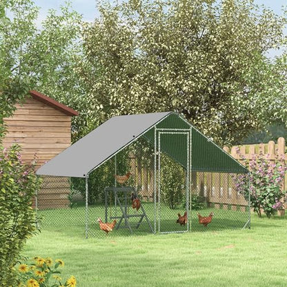 PawHut Large Chicken Coop Metal Chicken Run with Waterproof and Anti-UV Cover, Spire Shaped Walk in Fence Cage Hen House for Outdoor and Yard Farm Use, 1" Tube Diameter, 9.8' x 6.6' x 6.6' - size: 118.1"L x 78.7"W x 78.7"H
