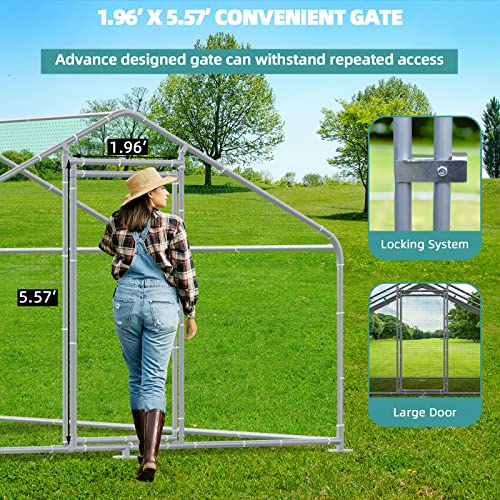 MEETWARM Large Metal Chicken Coop Run, Walk-in Enclosure Poultry Hen Run House, Spire Shaped Chicken Pen with Waterproof & Anti-UV Cover for Outdoor Farm Use(9.8' L x 19.68' W x 6.56' H) - color: 9.8' L x 19.68' W x 6.56' H
