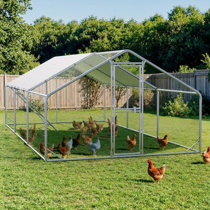 Sannwsg Large Metal Chicken Coop with Run, Walk in Chicken Pen with Waterproof Cover, Secure Lock, Heavy Duty Poultry Cage with Feeding Door for Outdoor Farm Use（20x10 FT - size: 118.0"L x 236.0"W x 79.0"H