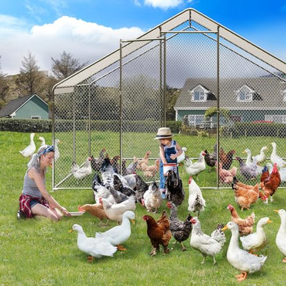 IDEALHOUSE Walk-in Chicken Run Pen, Galvanized Steel Frame, Waterproof and UV-Resistant Cover, Spire Roof, 10 x 13 ft Outdoor Poultry Enclosure for Chickens Ducks Rabbits - size: 9.8*13.1*6.5ft