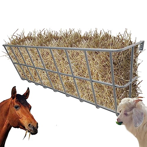 55" Long Hay Feeder Goat, 30 Gallon Multiple Sided Goat Hay Rack, Heavy Duty Iron Wall Hay Rack for Sheep, Horses, etc, Effortless Installation in Farm, Yield - size: 55INCH